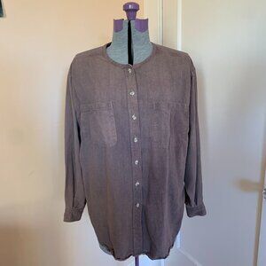 Marsh Landing VTG ButtonUp Shirt 100% Raw Silk Knubby Brown Minimalist Lagenlook